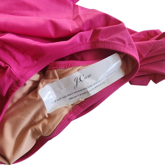 J. Crew Ruched Ruffled One-Piece Swimsuit Pink Size 10 Plunge Padded Scoop Back - Picture 8 of 8
